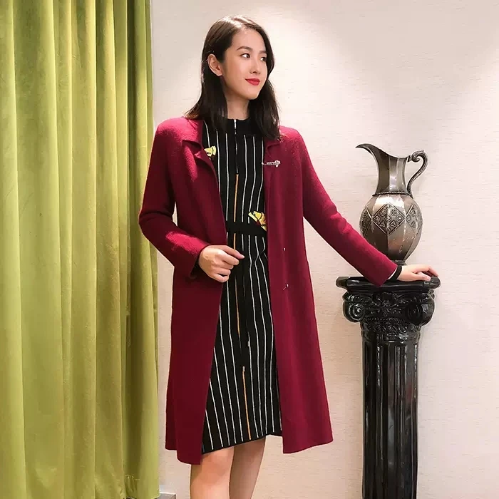 声雨竹秋冬季时尚针织开衫修身显瘦休闲百搭女士中长款外套