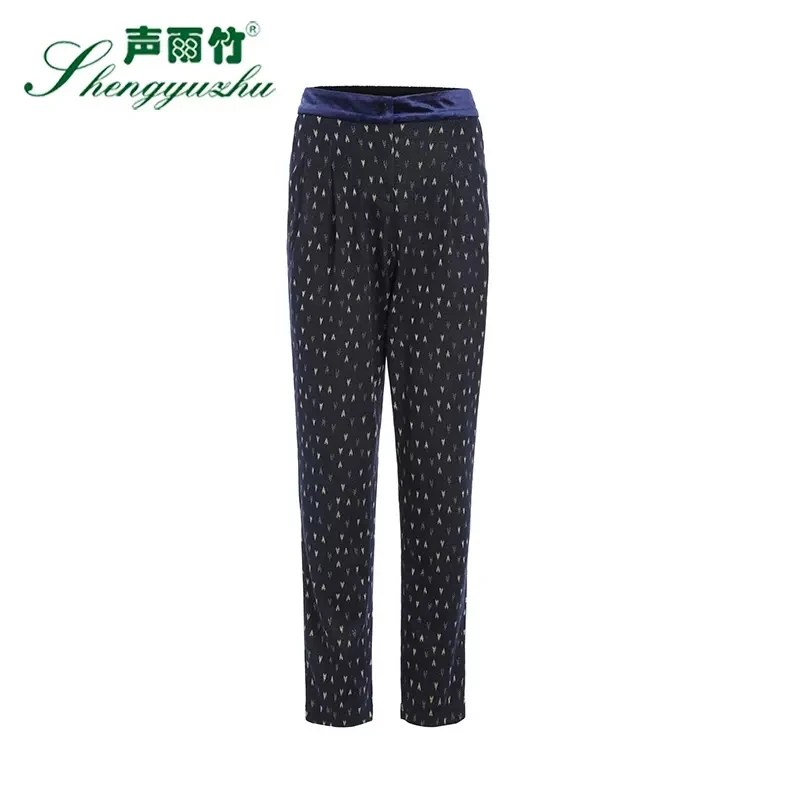 Shengyuzhu/声雨竹休闲裤女自然腰宽松时尚印花自然腰铅笔裤子女