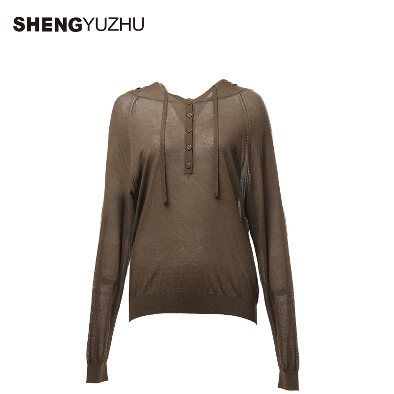 Shengyuzhu/声雨竹长袖针织衫韩系穿搭打底卫衣女别致设计感时尚