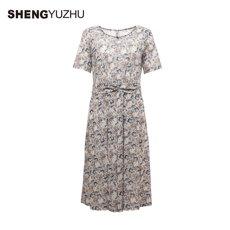 Shengyuzhu/声雨竹女装连衣裙碎花圆领中腰A字裙显瘦气质优雅设计