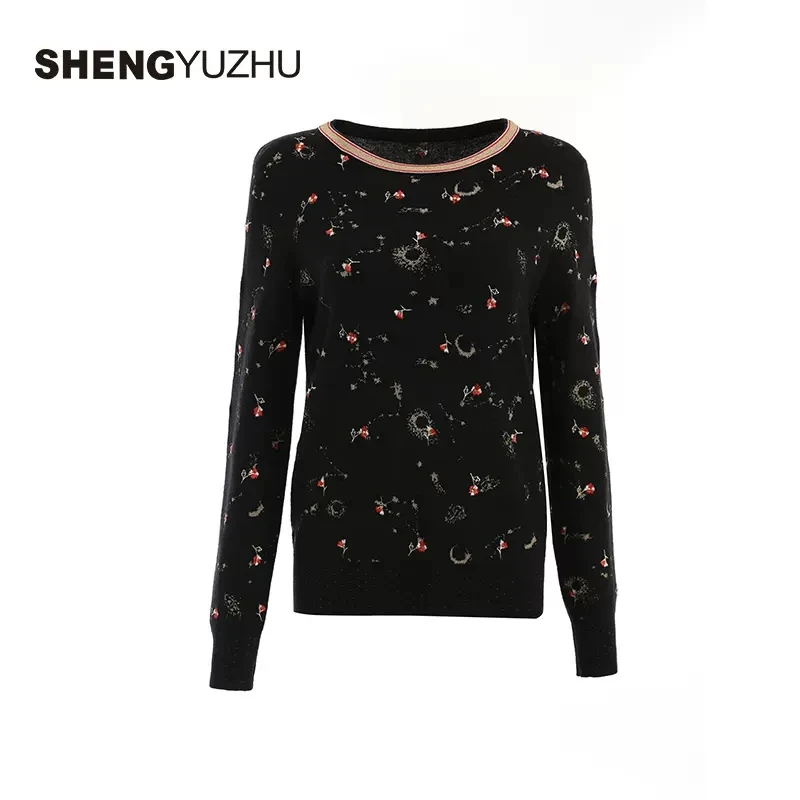 Shengyuzhu/声雨竹2024年冬季新款毛衣女长袖圆领套头上衣