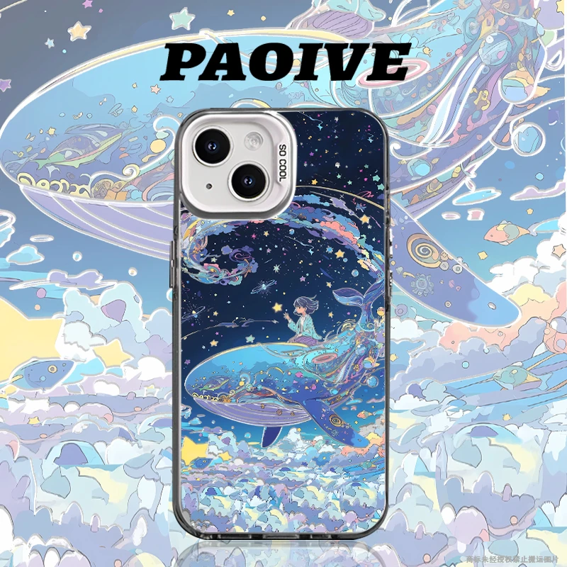 鲸鱼适用创意动漫可爱卡通萌苹果华为一加小米手机防摔壳Paoive