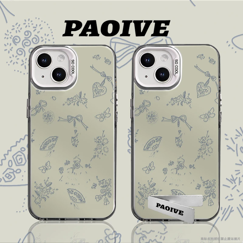 国风素描适用创意小众可爱苹果16华为一加op小米手机防摔壳Paoive