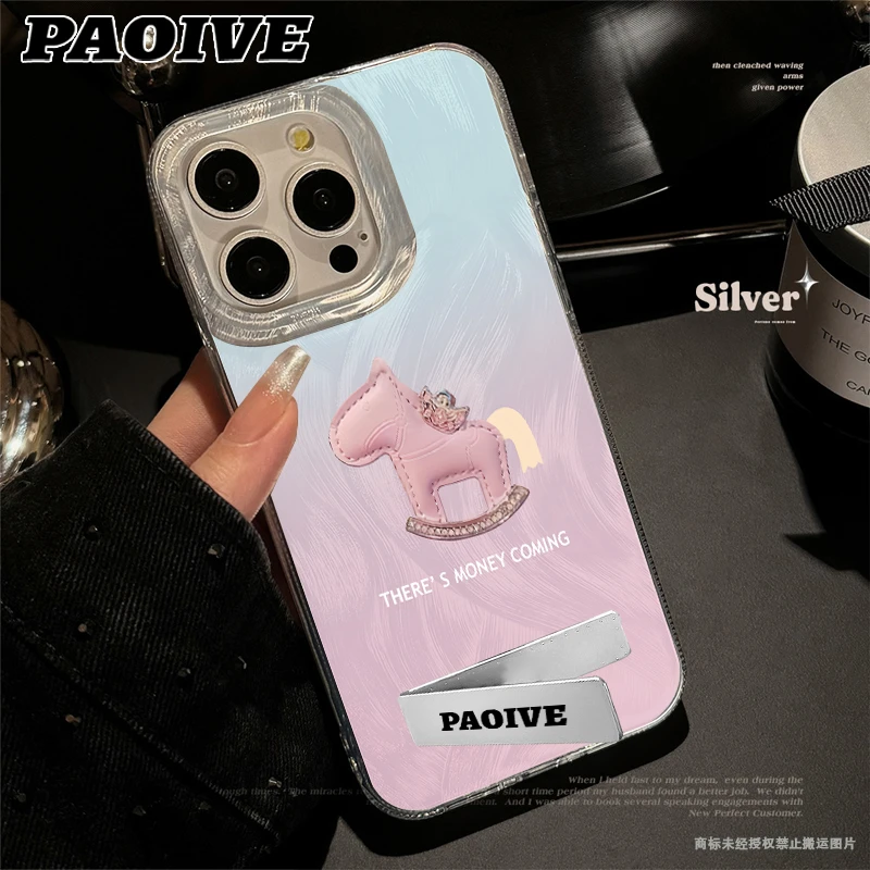 粉色小马适用创意可爱萌小众苹果15华为一加小米手机防摔壳Paoive