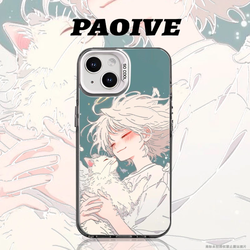 漂亮翅膀猫咪适用创意动漫可爱苹果华为一加小米手机防摔壳Paoive
