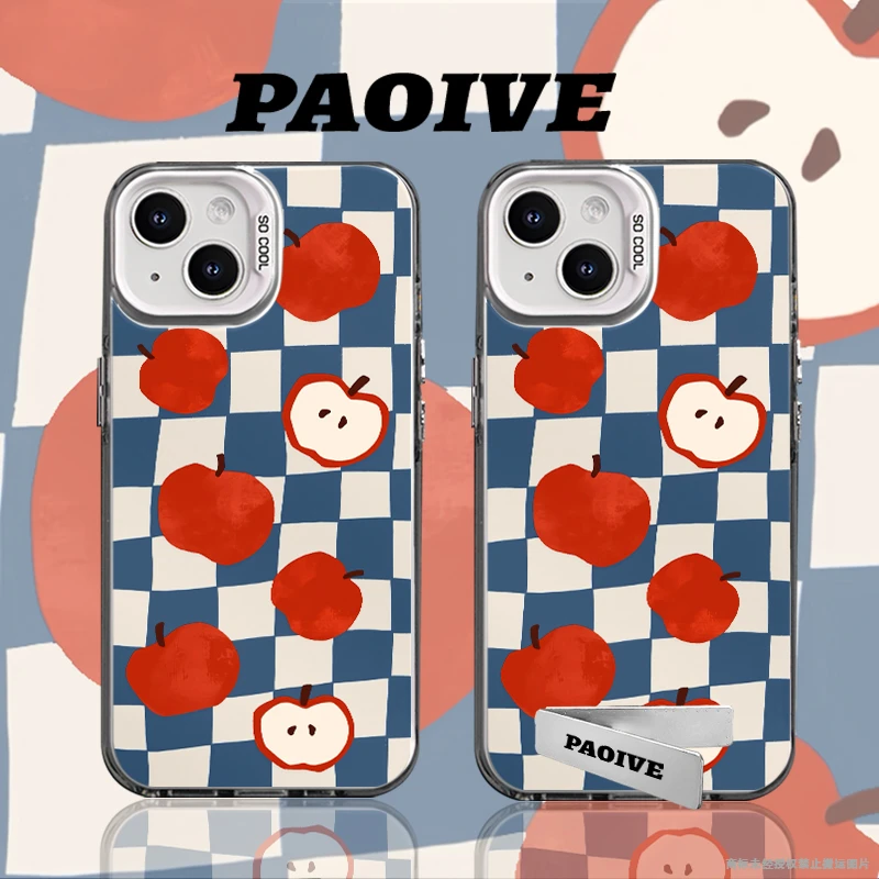 格子苹果适用创意小众可爱苹果16华为一加op小米手机防摔壳Paoive