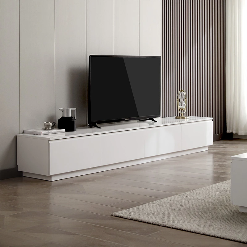 极简电视柜白色落地客厅小户型地台柜奶油风实木茶几电视机柜组合