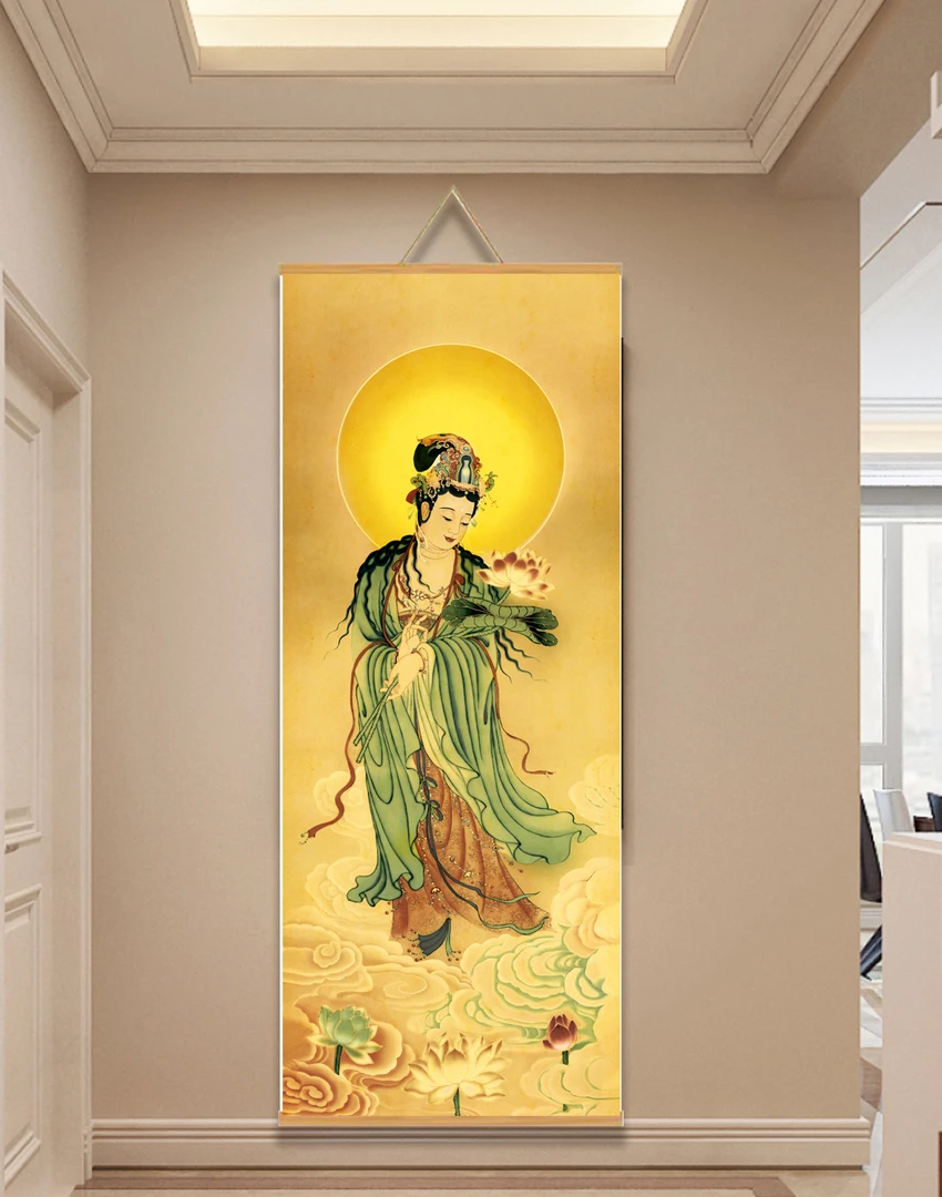 【525大势至菩萨】50x140cm现代简约挂轴装饰画办公室家居装饰画