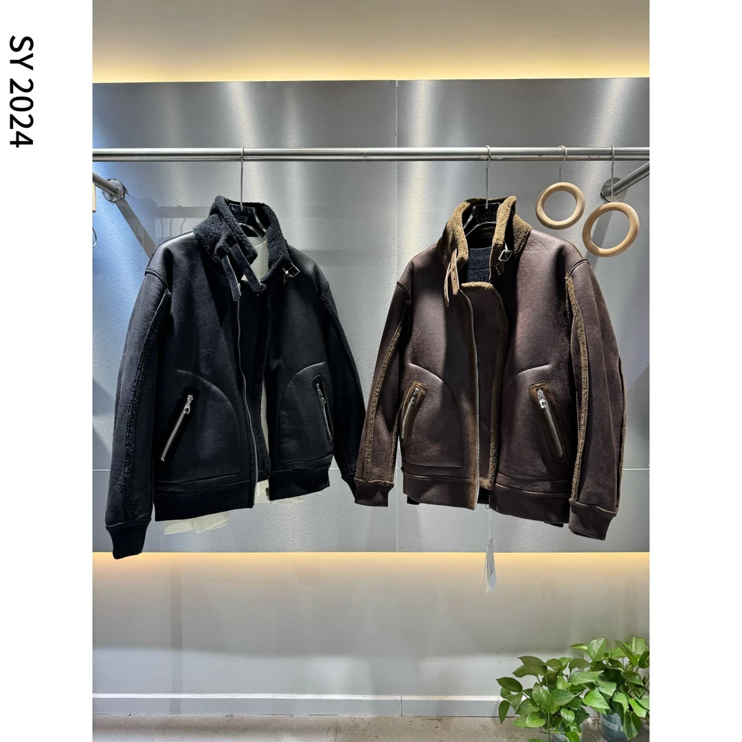 【两面穿】皮毛一体机车户外风男士短款翻领宽松百搭加厚外套D-15SY