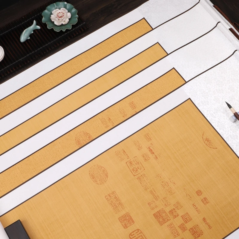 品S472：精裱兰亭序横轴40*178cm绢紋款【2幅一组】