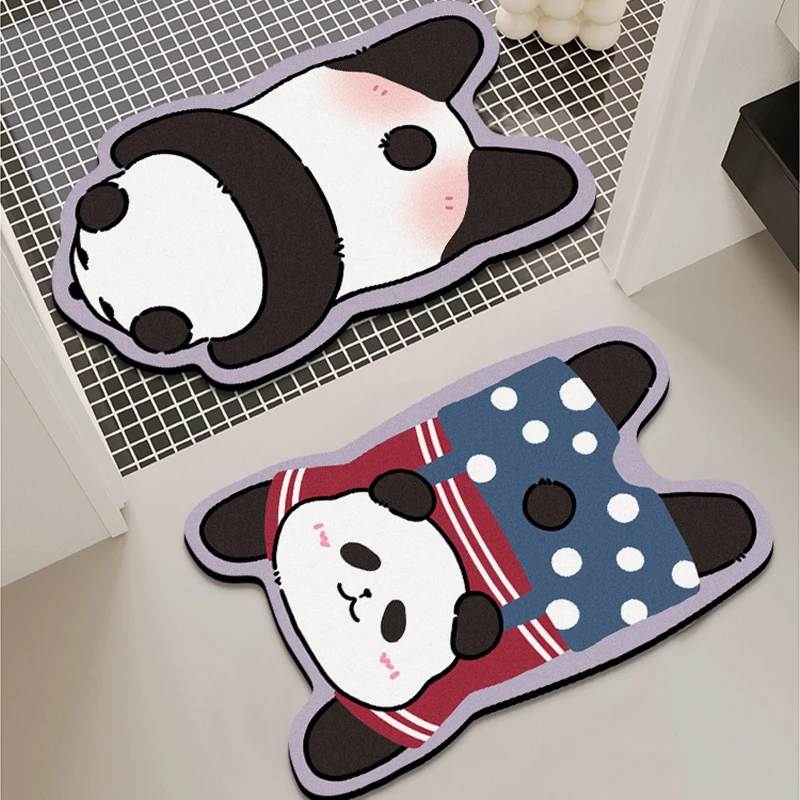 熊猫卫生间地垫浴室吸水进门门口硅藻泥防滑脚垫家用厕所速干地毯