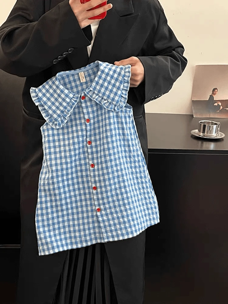 女童巨显白格子裙必拍