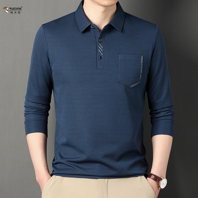 TUCANO/啄木鳥2023年秋季新款长袖翻领男士T恤休闲商务宽松polo衫