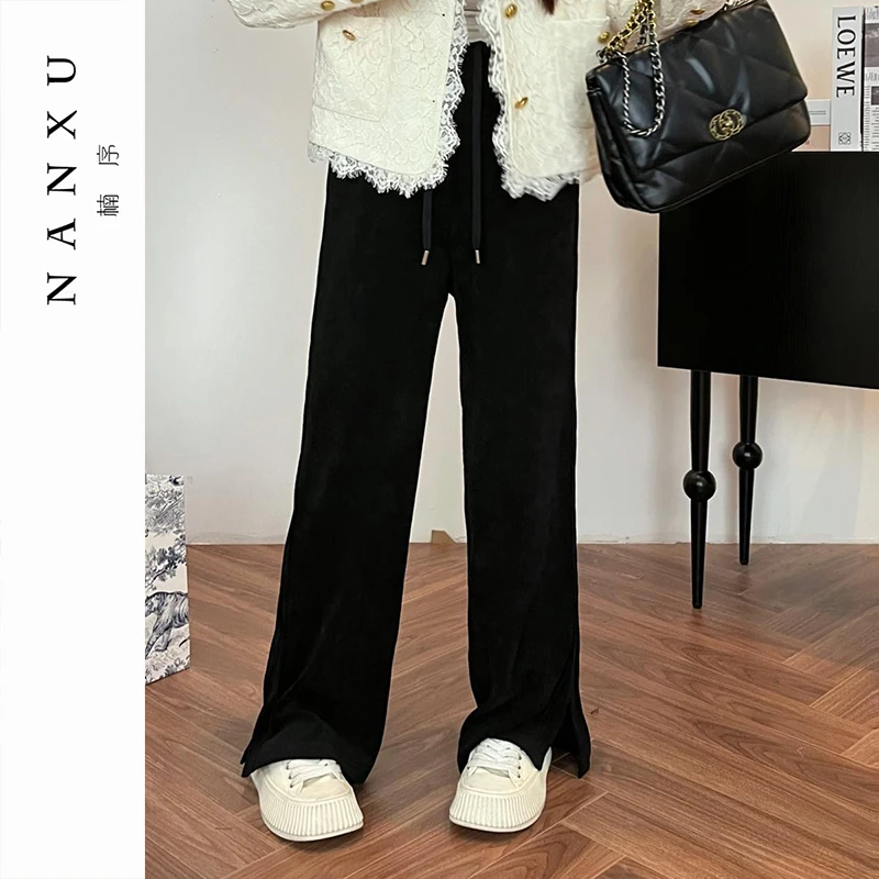 楠序微胖乔乔大码女装胖mm气质长裤时尚黑色阔腿休闲裤YZ10101