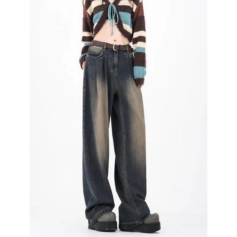 2-300斤胖mm大码女装复古牛仔裤女春秋款梨型身材高腰显瘦直筒裤