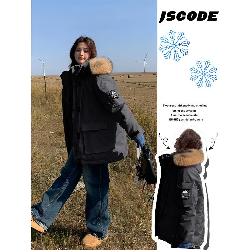 2-300斤胖mm大码女装韩版工装派克服加绒加厚保暖学生棉服外套女