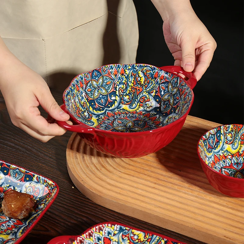 家用双耳汤面碗泡面碗汤碗大号饭碗2025新款高颜值陶瓷碗盘餐具