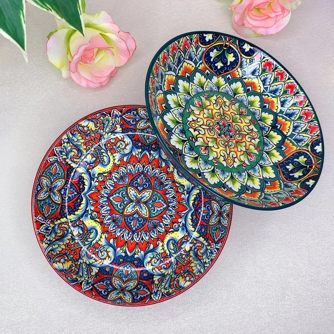 【好事成双】波西米亚爆款家用8英寸深圆菜盘混装釉下彩陶瓷餐具