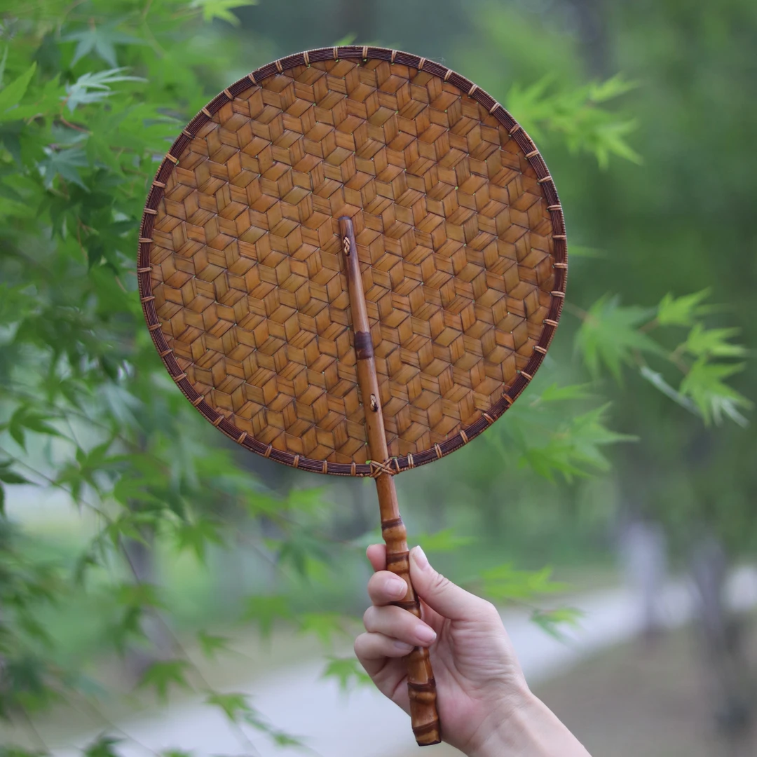 大漆竹编扇子夏日手摇扇25*41cm