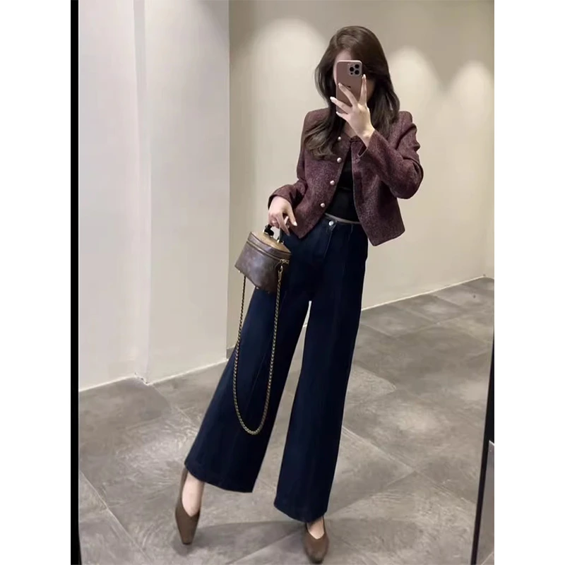 早秋安可拉红穿搭独特绝美气质高级感小洋装又a又飒小香风套装裤