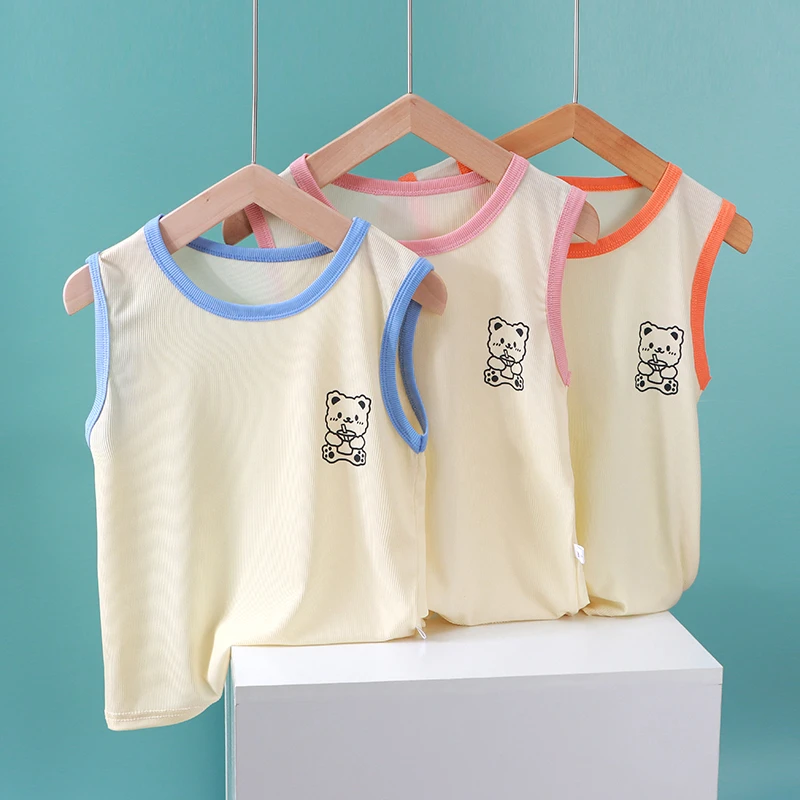 2024夏季儿童冰丝薄款简约男女童宝宝无袖中小童内穿打底背心透气