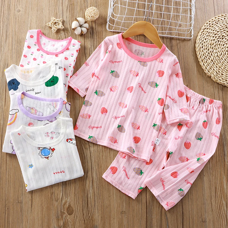 新款夏季儿童全棉家居夏天服套装男女童七分袖薄款透气儿童款睡衣