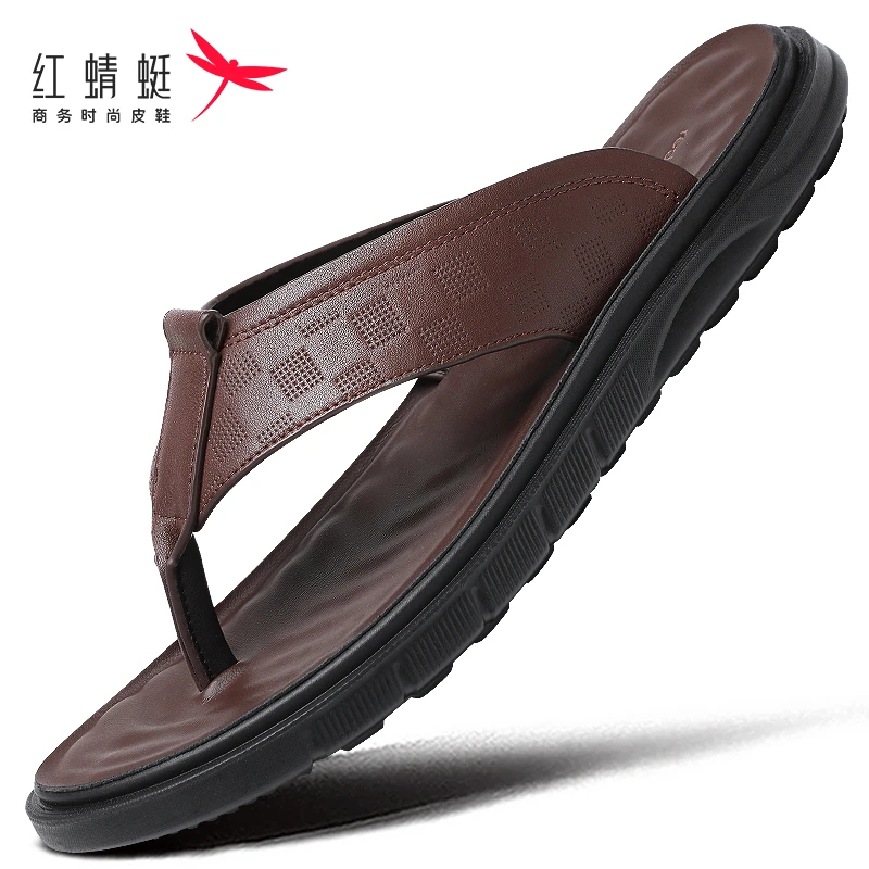 红蜻蜓皮鞋沙滩鞋大码男士时尚休闲夏季软底外穿夹脚大码男士时尚