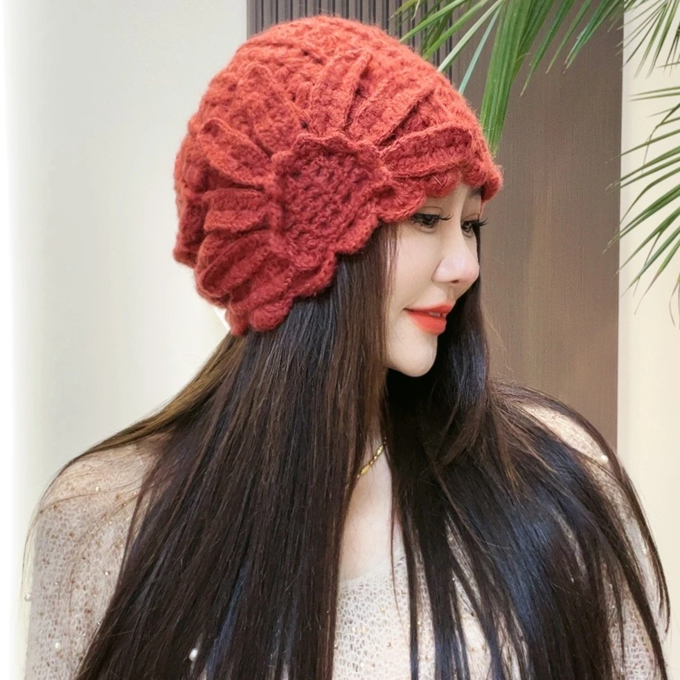 秋冬新款【半颗葵花】马海线针织韩版百搭手工编织堆堆帽网红帽子