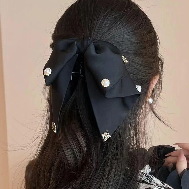 复古缎面蝴蝶结抓夹女高级感气质优雅低马尾夹后脑勺夹子头饰发夹