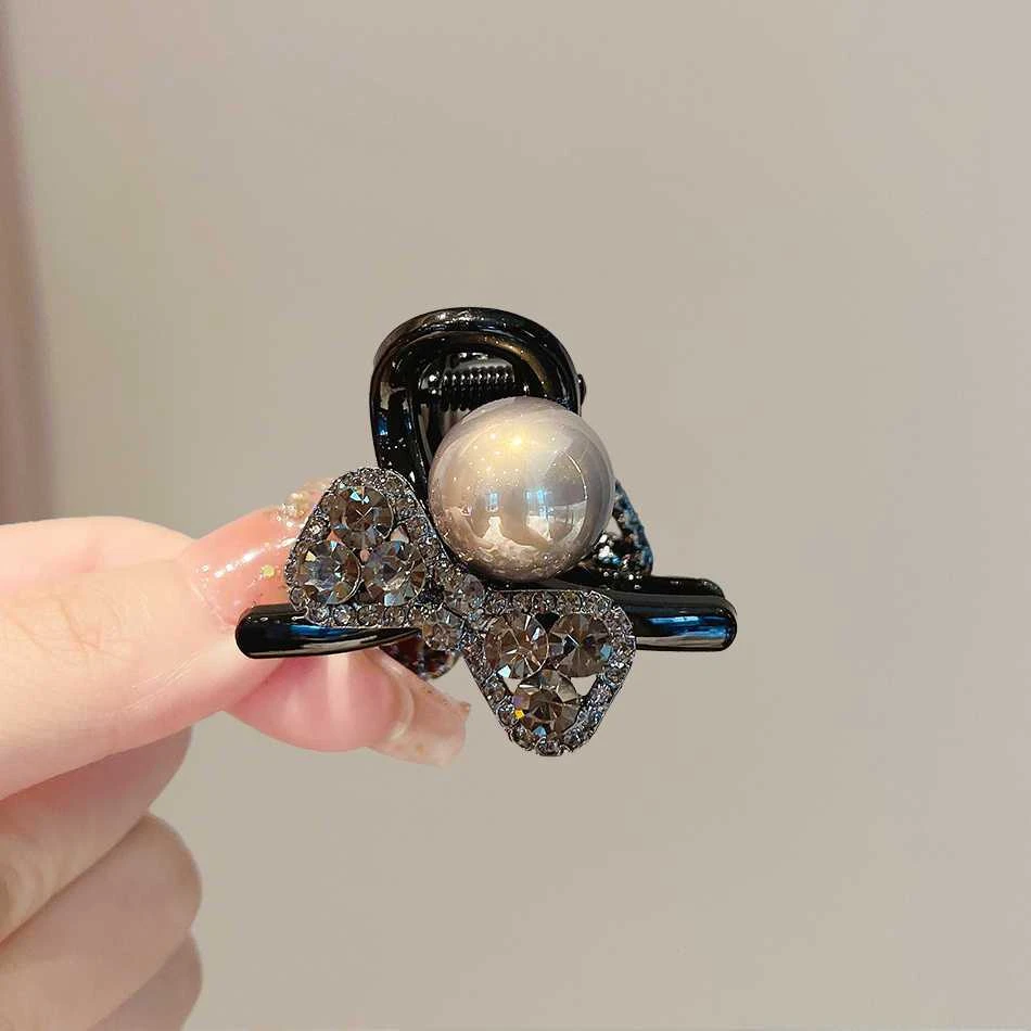 高级感蝴蝶结抓夹女发量少2024新款后脑勺珍珠半扎发夹小号鲨鱼夹