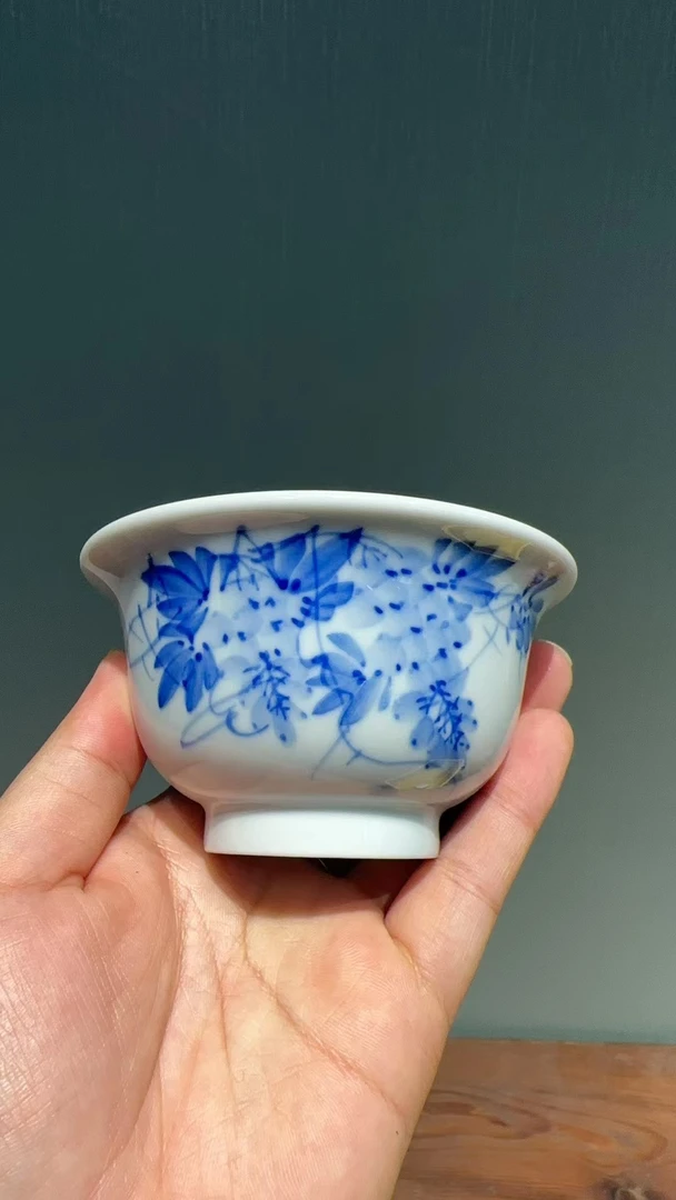 观溪柴窑紫藤花小鸡杯