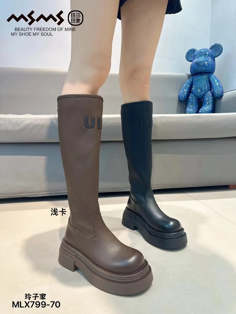 <玛莎玛索>秋季新款弹力高筒厚底骑士靴长靴799-70显腿瘦腿长增高