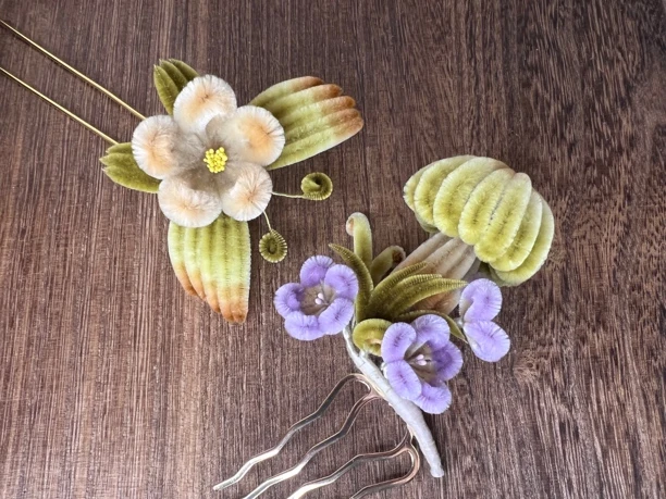 果喵绒花古风发饰蘑菇花蝴蝶花