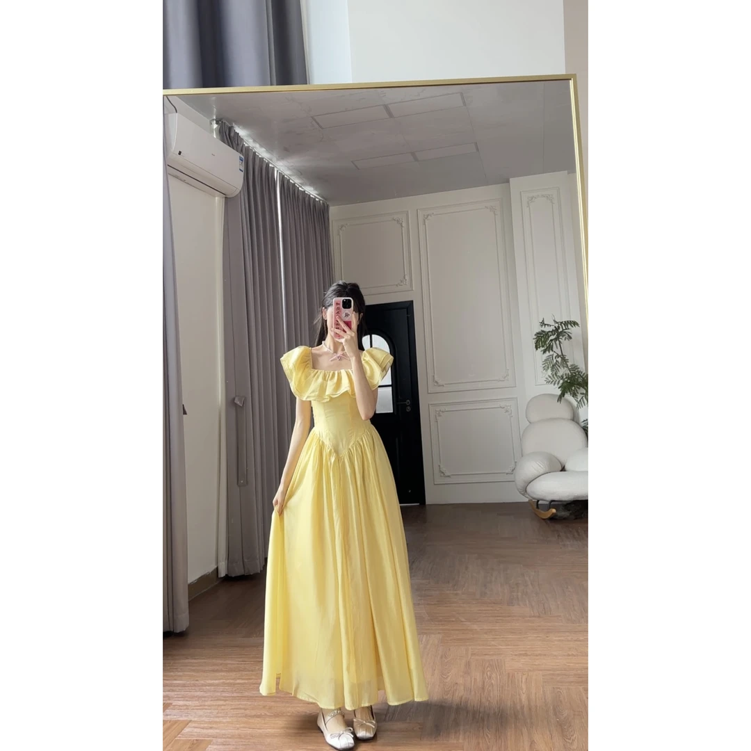 小小仟 仙女气质长裙一字肩气质长裙