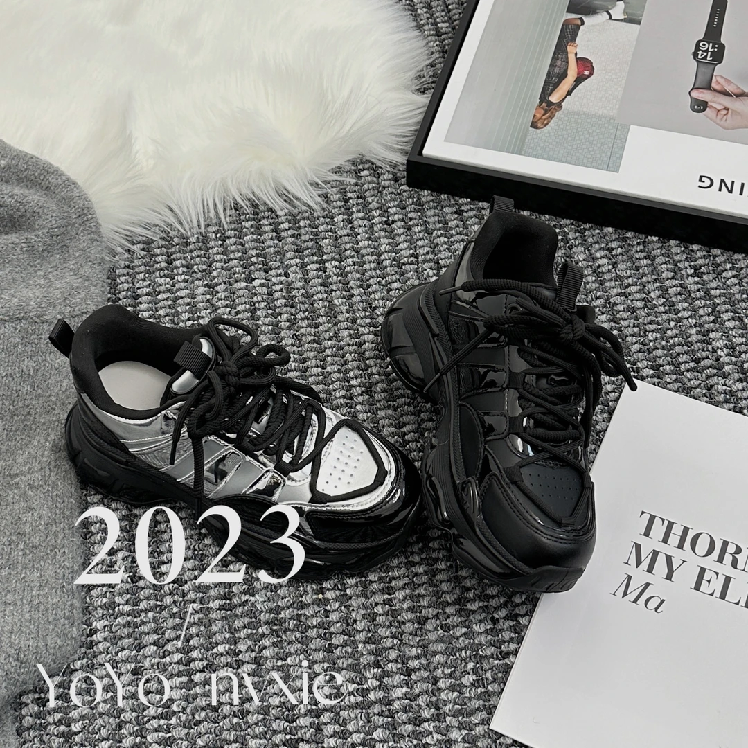 【莜莜】潮酷百搭休闲鞋2023新款厚底增高运动老爹鞋