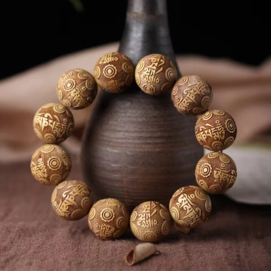 五台六道木降龙木雕刻六字真言佛珠手串1.5  1.8  2.0