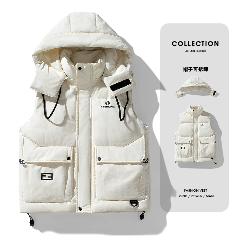 8707新款秋冬羽绒马甲男潮牌可脱卸帽马甲白鸭绒坎肩羽绒服外套