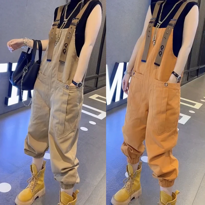 夏季网红休闲背带裤减龄宽松显瘦连体裤小个子韩版阔腿束脚牛仔裤