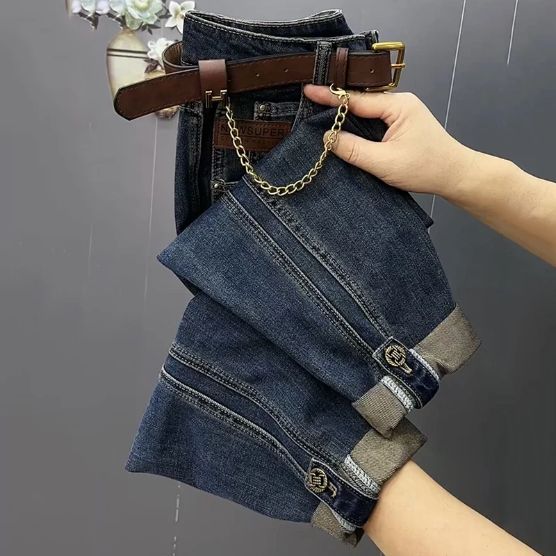 大码老爹牛仔裤女款爆款秋季胖mm高腰显瘦哈伦裤胯宽腿粗显瘦裤子