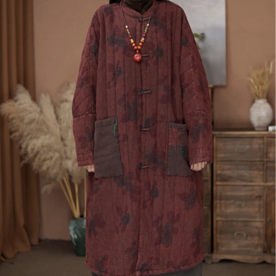 【原制原味】秋冬新款6396炒色做旧夹棉开衫加厚宽松保暖中长款外套