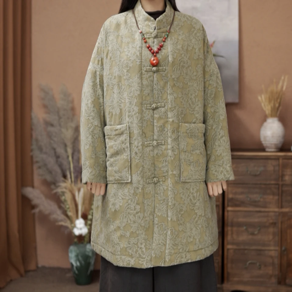 【原制原味】冬季新款3068亚麻提花对襟加厚时尚保暖夹棉棉服