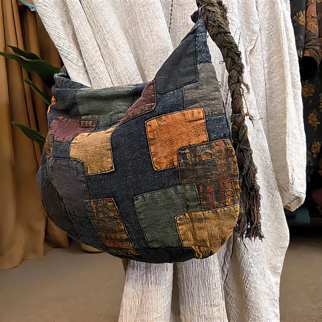 【原制原味】3756设计师款亚麻拼接麻花撞色补丁女士户外时尚单肩包