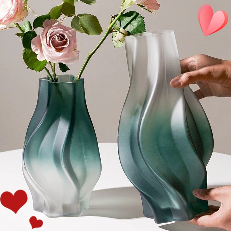 北欧创意龙卷风造型磨砂感花瓶玻璃插花客厅餐桌艺术摆件摆设D15