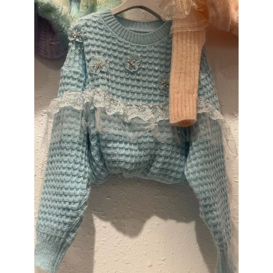 【北栀】重工钉珠方格纹套头毛衣810677