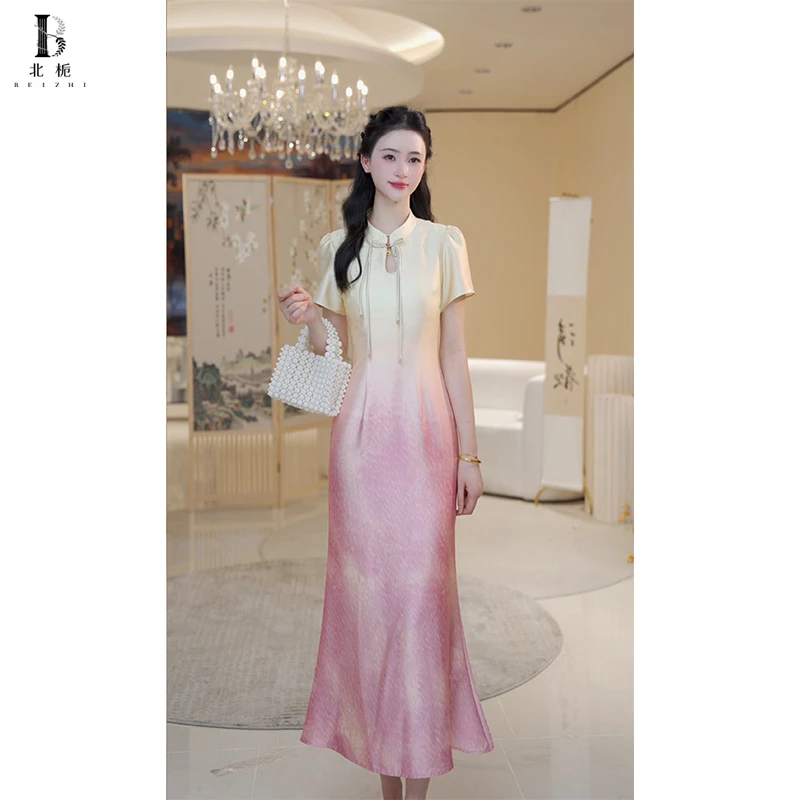 B BEIZHI/北栀【落日晚霞】国风渐变色旗袍连衣裙812706-短款812707