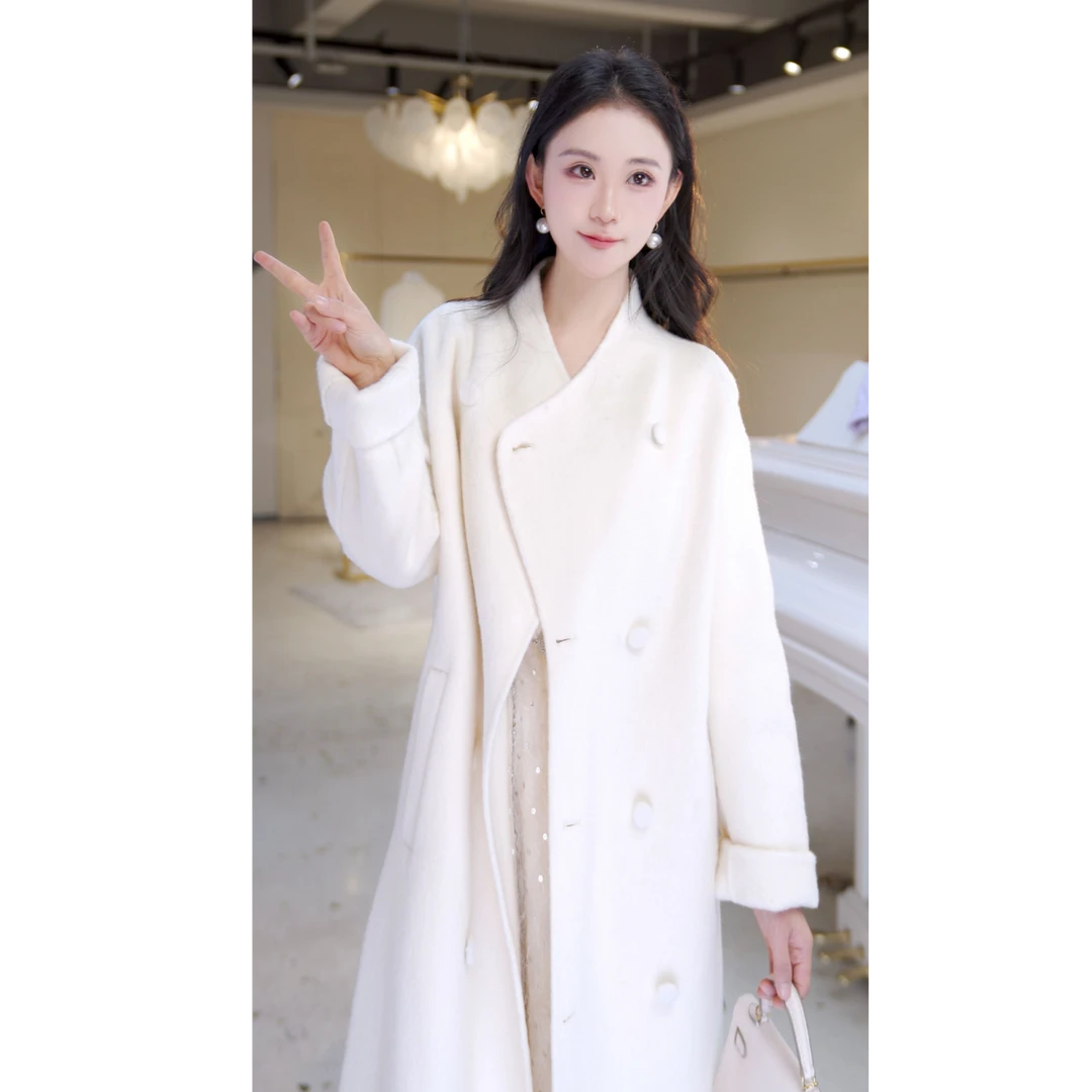 【北栀】时尚百搭天丝羊毛双面呢大衣813070