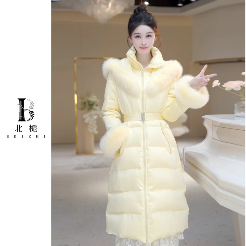 【北栀-小兔】大毛领长款连帽立领羽绒服 813493