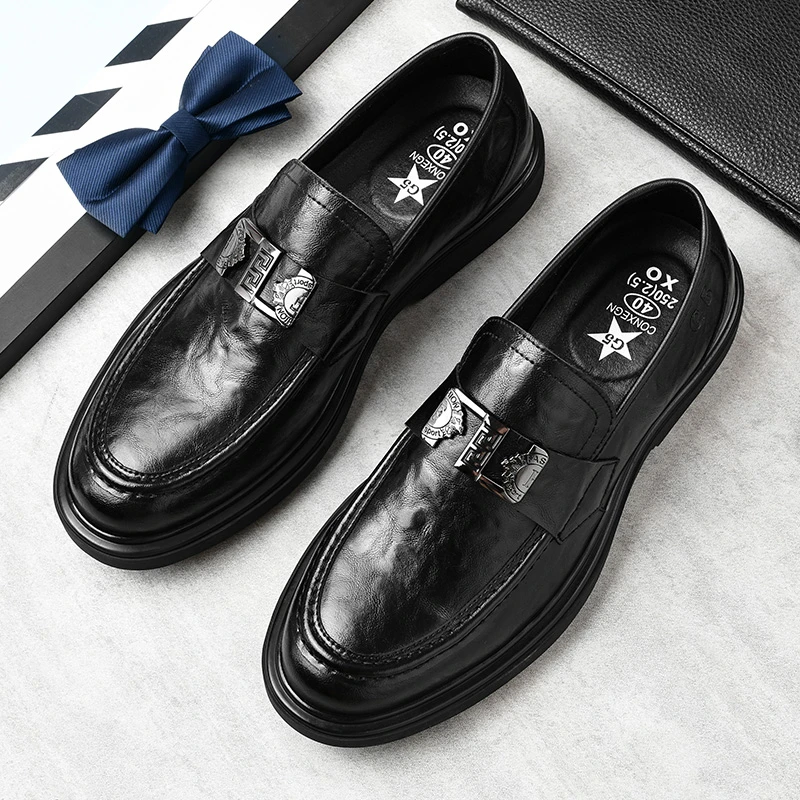 2024年新款时尚乐福鞋真皮软底商务休闲皮鞋一脚蹬厚底男鞋23539
