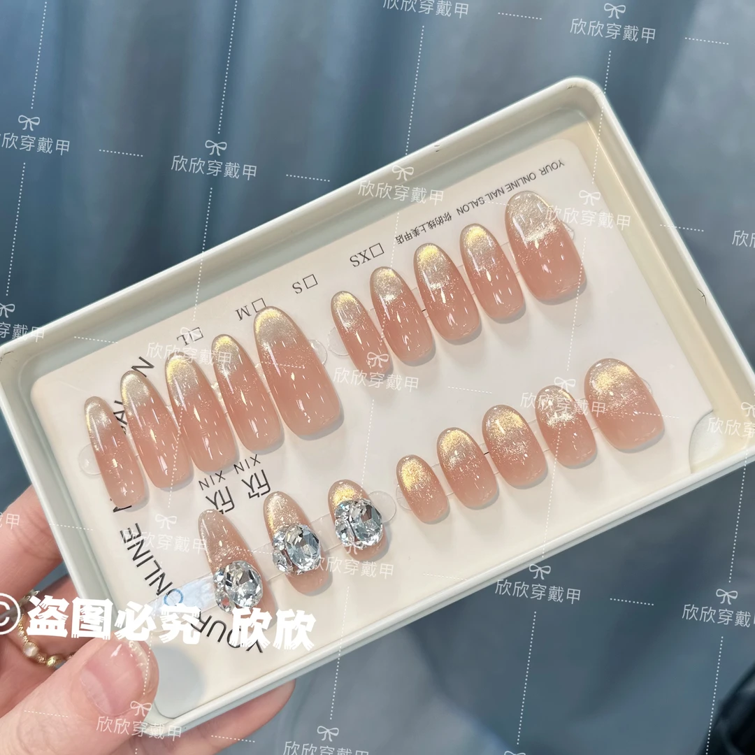 金手指-Hand-painted clear bow 纯手工穿戴甲 12片装