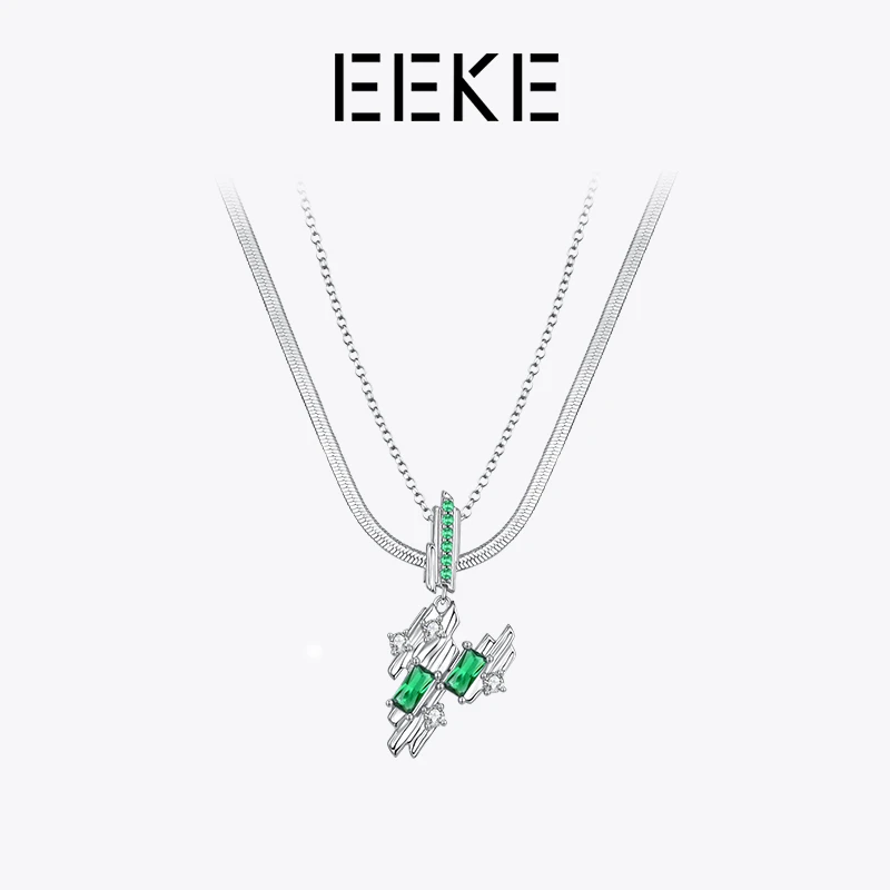 铜合金合成锆石项链 EEKE鸡尾酒沙龙派对双层爱心项链EK221007